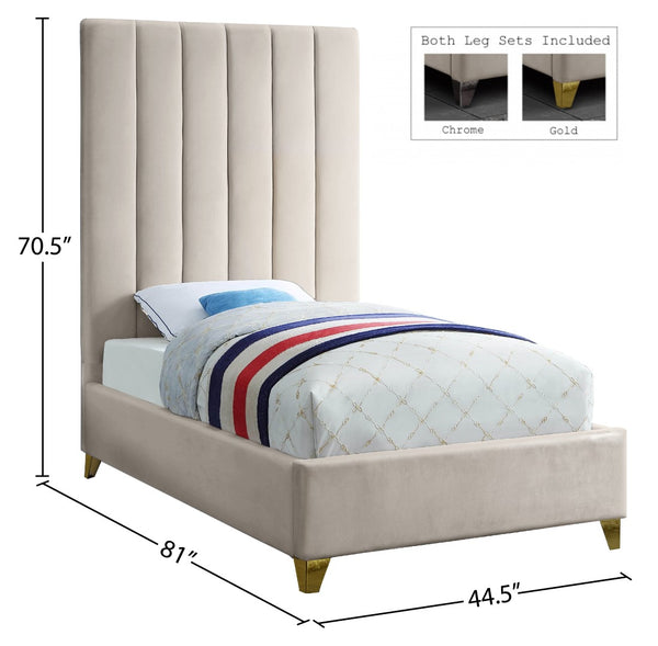 Via Velvet / Engineered Wood / Metal / Foam Contemporary Cream Velvet Twin Bed - 44.5" W x 81" D x 70.5" H