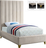 Via Velvet / Engineered Wood / Metal / Foam Contemporary Cream Velvet Twin Bed - 44.5" W x 81" D x 70.5" H