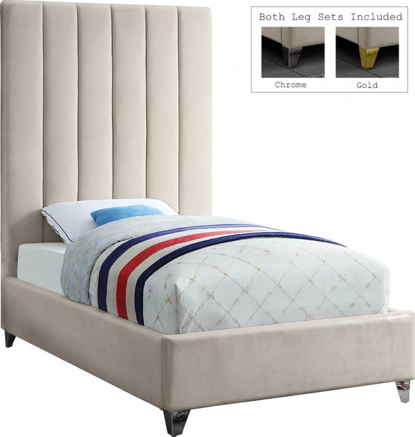 Via Velvet / Engineered Wood / Metal / Foam Contemporary Cream Velvet Twin Bed - 44.5" W x 81" D x 70.5" H
