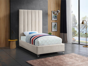 Via Velvet / Engineered Wood / Metal / Foam Contemporary Cream Velvet Twin Bed - 44.5" W x 81" D x 70.5" H