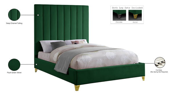 Via Velvet / Engineered Wood / Metal / Foam Contemporary Green Velvet Full Bed - 60" W x 81" D x 70.5" H