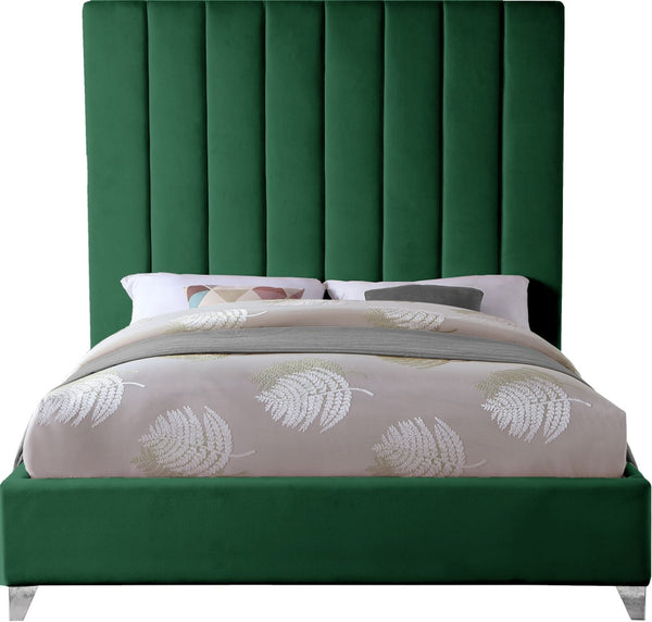 Via Velvet / Engineered Wood / Metal / Foam Contemporary Green Velvet Full Bed - 60" W x 81" D x 70.5" H