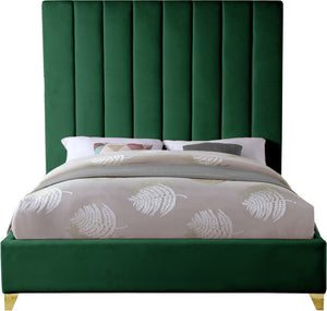 Via Velvet / Engineered Wood / Metal / Foam Contemporary Green Velvet Full Bed - 60" W x 81" D x 70.5" H