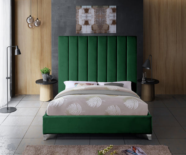 Via Velvet / Engineered Wood / Metal / Foam Contemporary Green Velvet Full Bed - 60" W x 81" D x 70.5" H