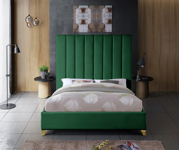 Via Velvet / Engineered Wood / Metal / Foam Contemporary Green Velvet Full Bed - 60" W x 81" D x 70.5" H