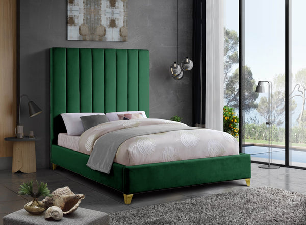 Via Velvet / Engineered Wood / Metal / Foam Contemporary Green Velvet King Bed - 81.5" W x 86" D x 70.5" H