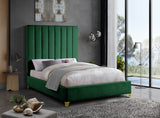 Via Velvet / Engineered Wood / Metal / Foam Contemporary Green Velvet Queen Bed - 65.5" W x 86" D x 70.5" H