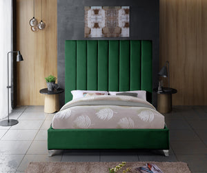 Via Velvet / Engineered Wood / Metal / Foam Contemporary Green Velvet Queen Bed - 65.5" W x 86" D x 70.5" H