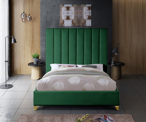 Via Velvet / Engineered Wood / Metal / Foam Contemporary Green Velvet Queen Bed - 65.5" W x 86" D x 70.5" H