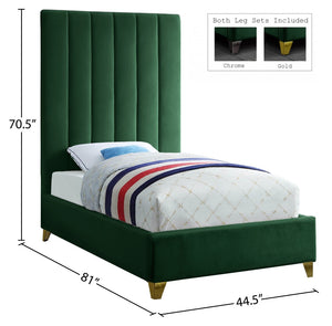 Via Velvet / Engineered Wood / Metal / Foam Contemporary Green Velvet Twin Bed - 44.5" W x 81" D x 70.5" H