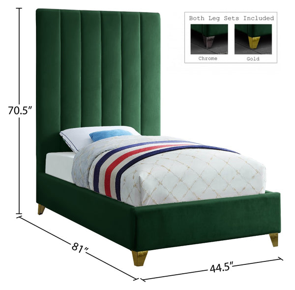 Via Velvet / Engineered Wood / Metal / Foam Contemporary Green Velvet Twin Bed - 44.5" W x 81" D x 70.5" H