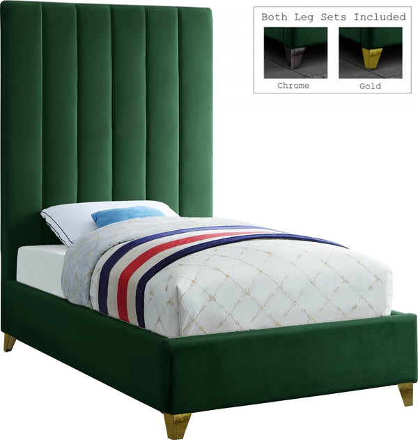 Via Velvet / Engineered Wood / Metal / Foam Contemporary Green Velvet Twin Bed - 44.5" W x 81" D x 70.5" H