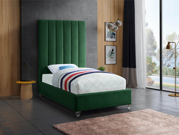 Via Velvet / Engineered Wood / Metal / Foam Contemporary Green Velvet Twin Bed - 44.5" W x 81" D x 70.5" H