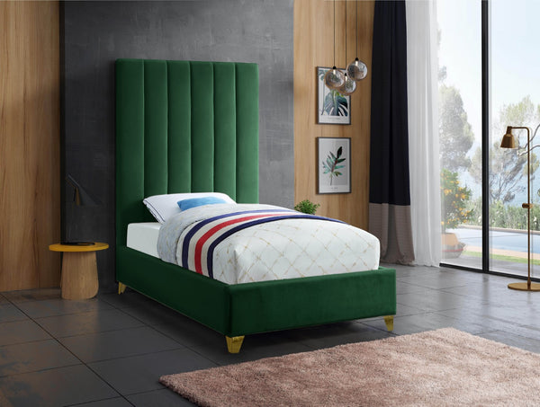 Via Velvet / Engineered Wood / Metal / Foam Contemporary Green Velvet Twin Bed - 44.5" W x 81" D x 70.5" H