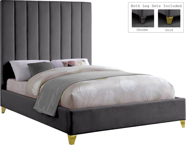 Via Velvet / Engineered Wood / Metal / Foam Contemporary Grey Velvet Full Bed - 60" W x 81" D x 70.5" H