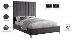 Via Velvet / Engineered Wood / Metal / Foam Contemporary Grey Velvet King Bed - 81.5" W x 86" D x 70.5" H