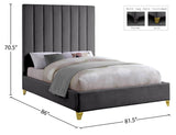 Via Velvet / Engineered Wood / Metal / Foam Contemporary Grey Velvet King Bed - 81.5" W x 86" D x 70.5" H