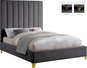 Via Velvet / Engineered Wood / Metal / Foam Contemporary Grey Velvet King Bed - 81.5" W x 86" D x 70.5" H