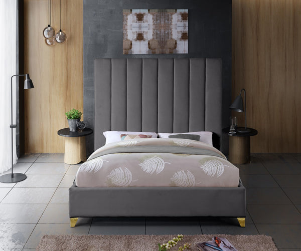 Via Velvet / Engineered Wood / Metal / Foam Contemporary Grey Velvet King Bed - 81.5" W x 86" D x 70.5" H