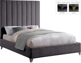 Via Velvet / Engineered Wood / Metal / Foam Contemporary Grey Velvet Queen Bed - 65.5" W x 86" D x 70.5" H