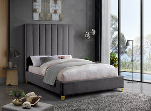 Via Velvet / Engineered Wood / Metal / Foam Contemporary Grey Velvet Queen Bed - 65.5" W x 86" D x 70.5" H