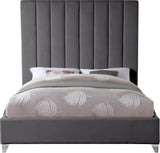 Via Velvet / Engineered Wood / Metal / Foam Contemporary Grey Velvet Queen Bed - 65.5" W x 86" D x 70.5" H