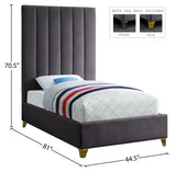 Via Velvet / Engineered Wood / Metal / Foam Contemporary Grey Velvet Twin Bed - 44.5" W x 81" D x 70.5" H