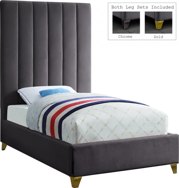 Via Velvet / Engineered Wood / Metal / Foam Contemporary Grey Velvet Twin Bed - 44.5" W x 81" D x 70.5" H