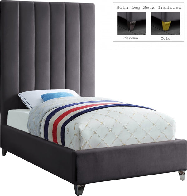 Via Velvet / Engineered Wood / Metal / Foam Contemporary Grey Velvet Twin Bed - 44.5" W x 81" D x 70.5" H
