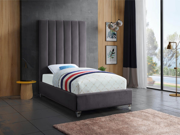 Via Velvet / Engineered Wood / Metal / Foam Contemporary Grey Velvet Twin Bed - 44.5" W x 81" D x 70.5" H