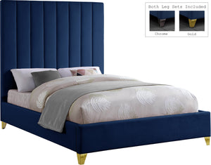 Via Velvet / Engineered Wood / Metal / Foam Contemporary Navy Velvet Full Bed - 60" W x 81" D x 70.5" H