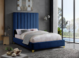 Via Velvet / Engineered Wood / Metal / Foam Contemporary Navy Velvet Full Bed - 60" W x 81" D x 70.5" H