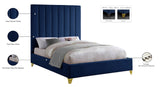 Via Velvet / Engineered Wood / Metal / Foam Contemporary Navy Velvet King Bed - 81.5" W x 86" D x 70.5" H