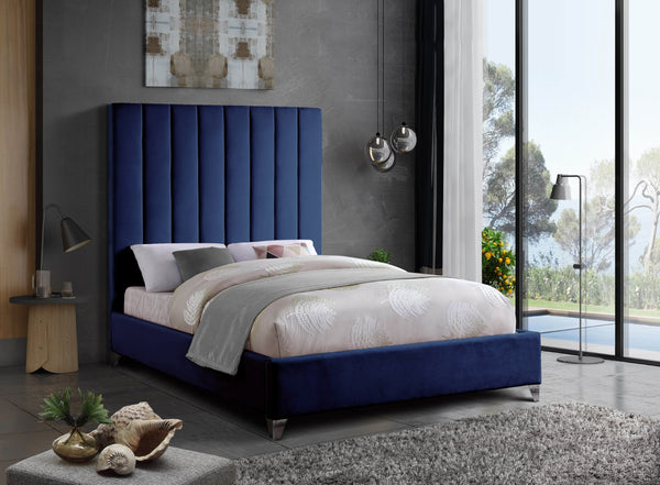 Via Velvet / Engineered Wood / Metal / Foam Contemporary Navy Velvet King Bed - 81.5" W x 86" D x 70.5" H