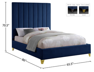 Via Velvet / Engineered Wood / Metal / Foam Contemporary Navy Velvet Queen Bed - 65.5" W x 86" D x 70.5" H