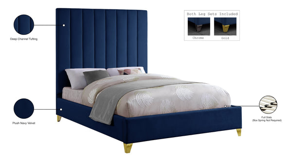 Via Velvet / Engineered Wood / Metal / Foam Contemporary Navy Velvet Queen Bed - 65.5" W x 86" D x 70.5" H