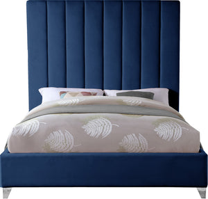 Via Velvet / Engineered Wood / Metal / Foam Contemporary Navy Velvet Queen Bed - 65.5" W x 86" D x 70.5" H