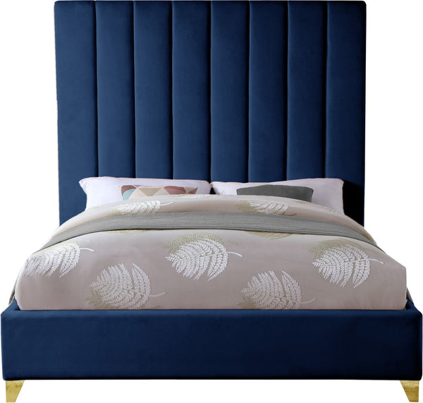 Via Velvet / Engineered Wood / Metal / Foam Contemporary Navy Velvet Queen Bed - 65.5" W x 86" D x 70.5" H