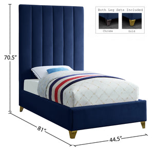 Via Velvet / Engineered Wood / Metal / Foam Contemporary Navy Velvet Twin Bed - 44.5" W x 81" D x 70.5" H