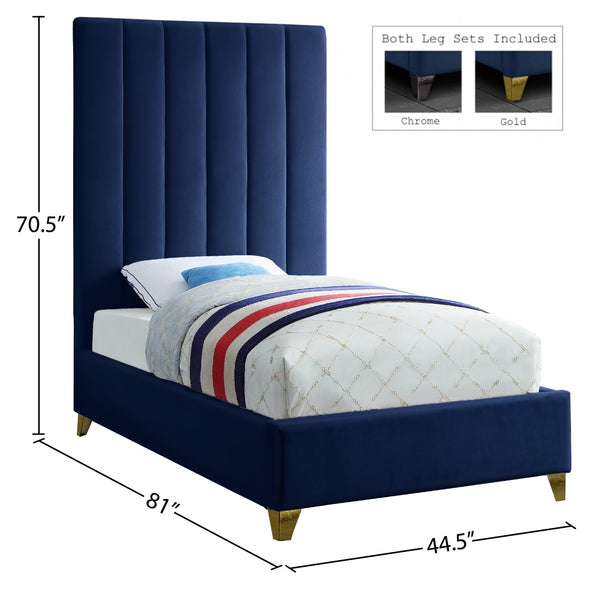 Via Velvet / Engineered Wood / Metal / Foam Contemporary Navy Velvet Twin Bed - 44.5" W x 81" D x 70.5" H