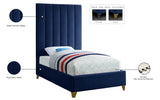 Via Velvet / Engineered Wood / Metal / Foam Contemporary Navy Velvet Twin Bed - 44.5" W x 81" D x 70.5" H