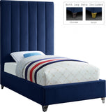 Via Velvet / Engineered Wood / Metal / Foam Contemporary Navy Velvet Twin Bed - 44.5" W x 81" D x 70.5" H