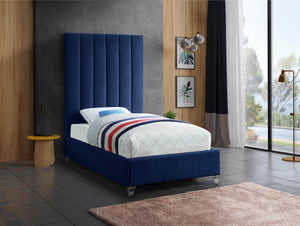 Via Velvet / Engineered Wood / Metal / Foam Contemporary Navy Velvet Twin Bed - 44.5" W x 81" D x 70.5" H