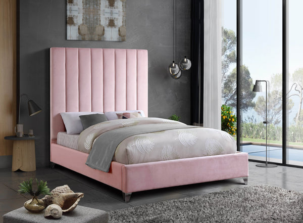 Via Velvet / Engineered Wood / Metal / Foam Contemporary Pink Velvet Full Bed - 60" W x 81" D x 70.5" H