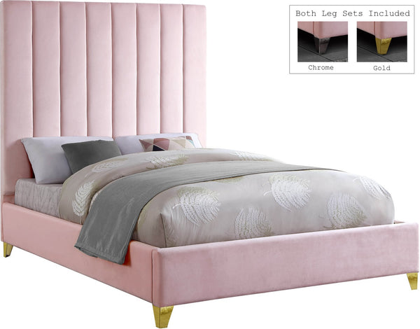 Via Velvet / Engineered Wood / Metal / Foam Contemporary Pink Velvet King Bed - 81.5" W x 86" D x 70.5" H