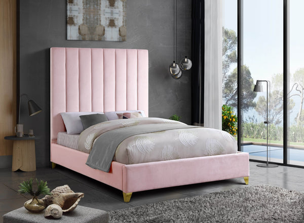 Via Velvet / Engineered Wood / Metal / Foam Contemporary Pink Velvet King Bed - 81.5" W x 86" D x 70.5" H