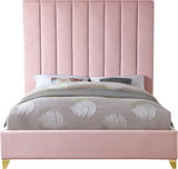 Via Velvet / Engineered Wood / Metal / Foam Contemporary Pink Velvet King Bed - 81.5" W x 86" D x 70.5" H