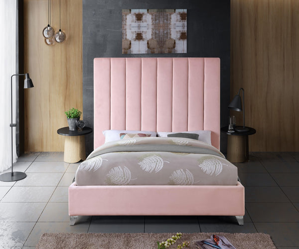 Via Velvet / Engineered Wood / Metal / Foam Contemporary Pink Velvet King Bed - 81.5" W x 86" D x 70.5" H