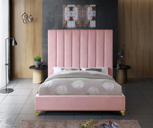 Via Velvet / Engineered Wood / Metal / Foam Contemporary Pink Velvet King Bed - 81.5" W x 86" D x 70.5" H