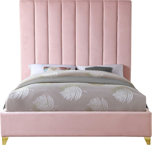 Via Velvet / Engineered Wood / Metal / Foam Contemporary Pink Velvet Queen Bed - 65.5" W x 86" D x 70.5" H